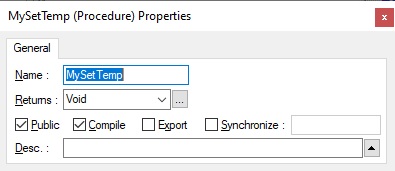 MySetTemp Procedure Properties